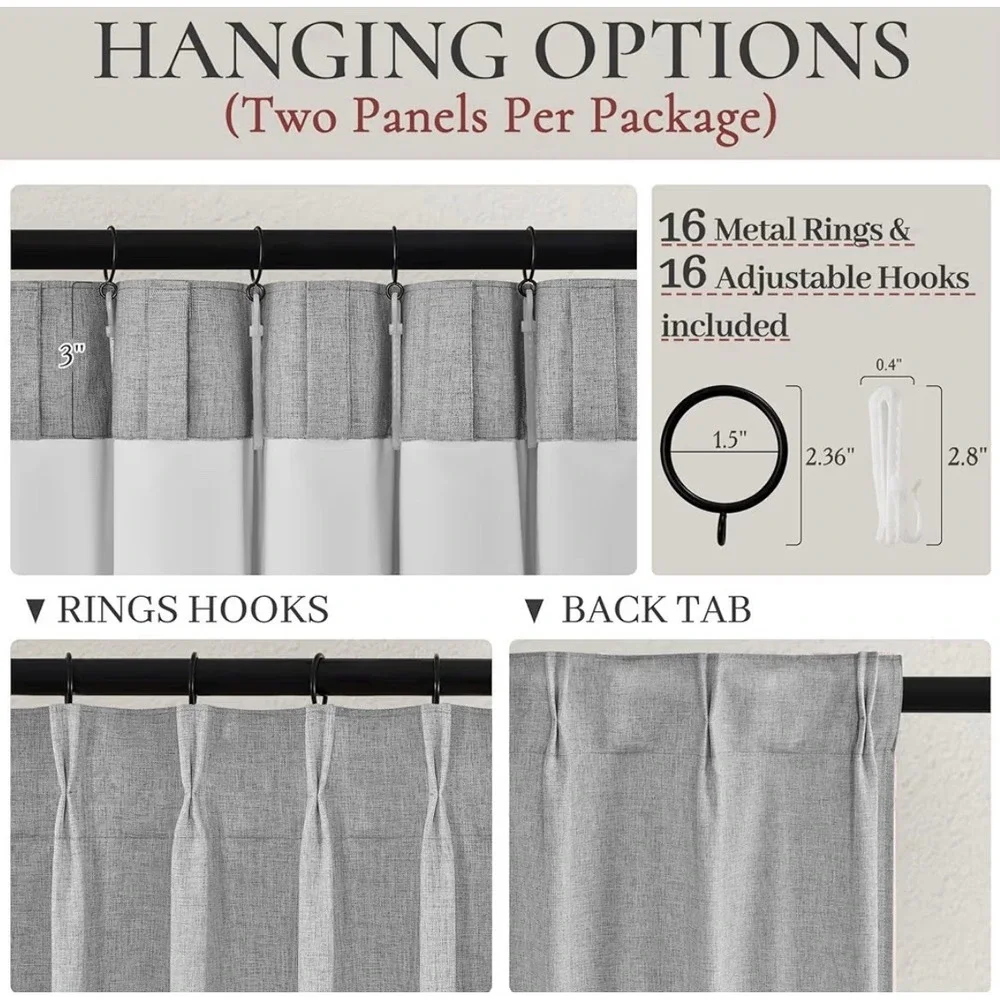 Gray Extra Long Drapes 2 Panel Pinch Pleat Curtain Blackout 108